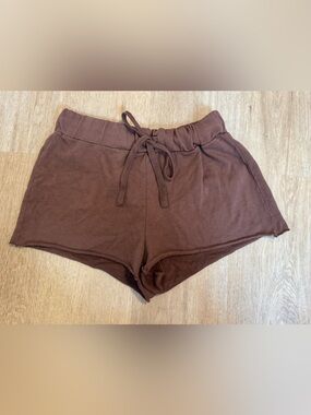 Talentless Brown Fleece Sweat Shorts Raw Hem Drawstring Size Medium NWOT